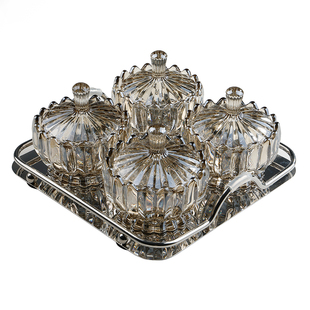 高颜值莲花分格零食盘带盖玻璃干果盘家用客厅糖果茶点盘小吃拼盘