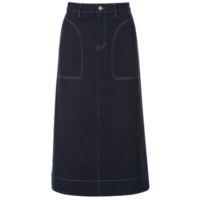 LANCY/朗姿2024新款深蓝牛仔直筒中长半身裙休闲通勤H牛仔半裙女