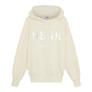 【博主同款】MSGM女士美式落肩纯棉连帽长袖白色卫衣上衣时尚米色
