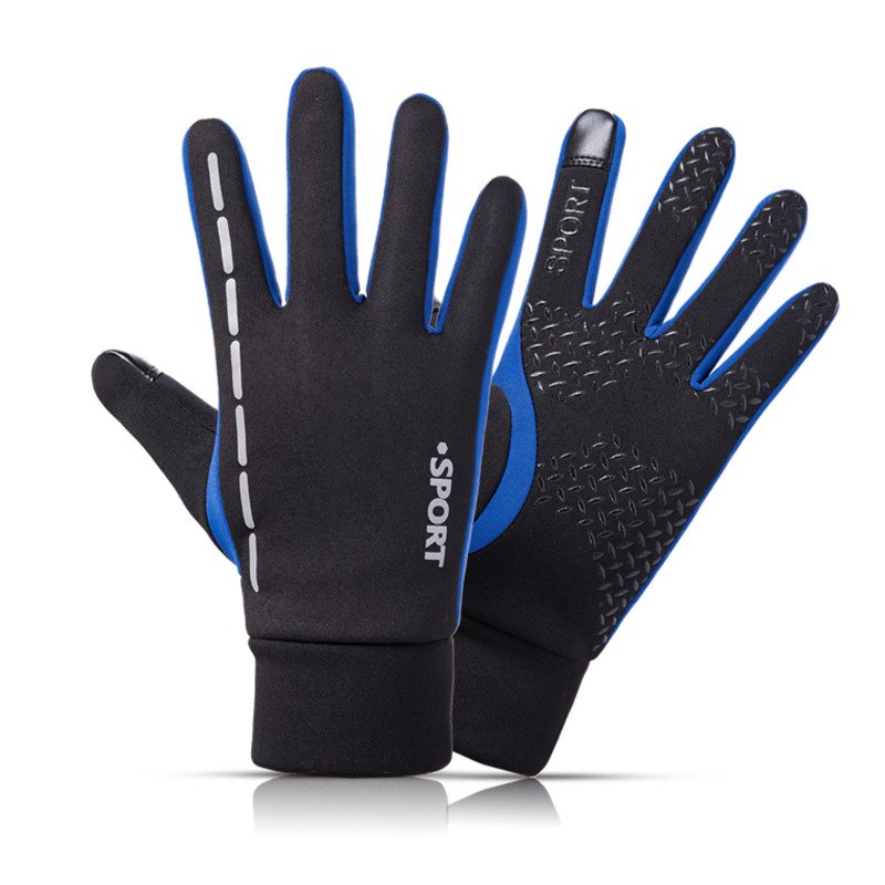 户外运动手套男冬季保暖触摸屏自行车防水手套加反光绒滑雪女