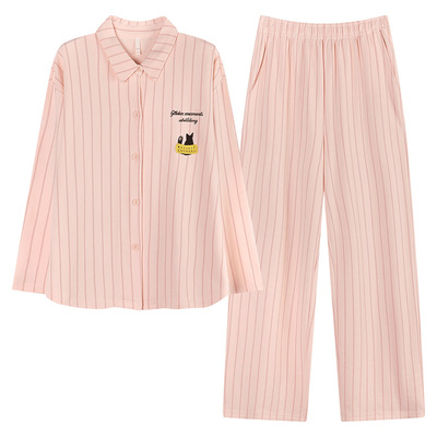 富妮来纯棉睡衣女圆领长袖长裤家居服宽松套头两件套休闲可外穿