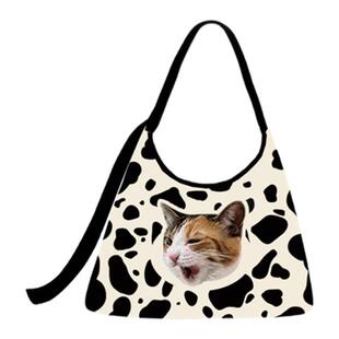 丸塔 来图定制diy宠物头像帆布包创意单肩斜挎包大容量拉链通勤包