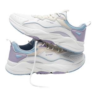 特步女鞋皮面运动鞋女春季官方正品休闲鞋子秋冬跑步鞋学生老爹鞋