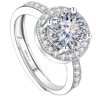 银999纯银戒指女士女2克拉莫桑钻钻戒女戒单戒情侣对戒婚礼仪式用