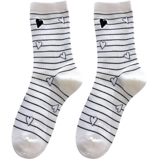 起步韩袜2025新款条纹爱心星星春夏薄款棉袜透气韩版ins潮中筒袜