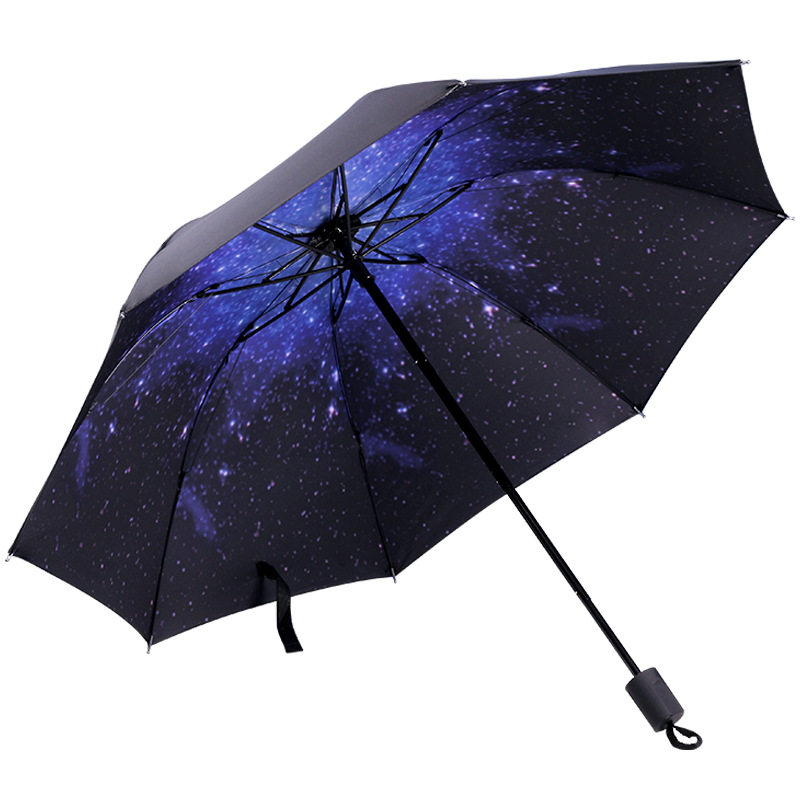 星空太阳伞全自动折叠便携晴雨伞两用学生男女大号黑胶防晒遮阳伞