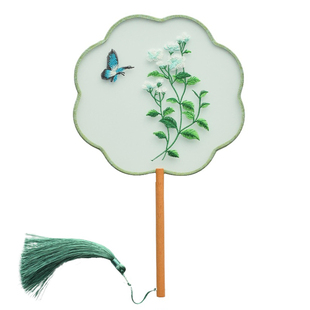 古风扇子舞蹈扇团扇中国古典舞蹈专用双面长柄刺绣汉服团扇苏绣