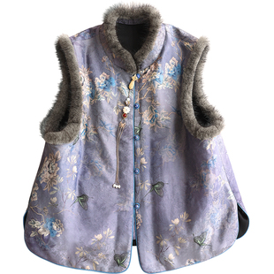 云澍交织香云纱新中式复古国风真丝立领马甲棉服外套棉衣上衣女