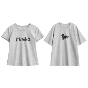 CV大码女装 夏新款原创腊肠小狗狗钉珠T恤宽松凉感短袖上衣女胖mm