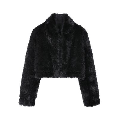 短款黑色皮草外套长袖上衣