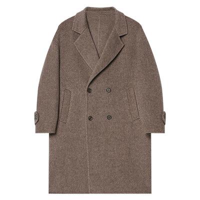 高级感斜纹双面羊毛呢大衣男士中长款拼色高级感妮子风衣外套加厚