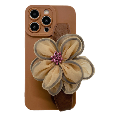 唯美卡其纱花腕带手机壳硅胶防摔