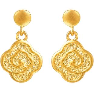 明牌珠宝古法黄金祥云耳钉 如意连云吉祥环扣耳饰AFH0296