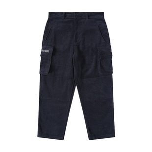 YKHD藏青色大口袋美式街头宽松直筒休闲灯芯绒Cargo工装裤子男款