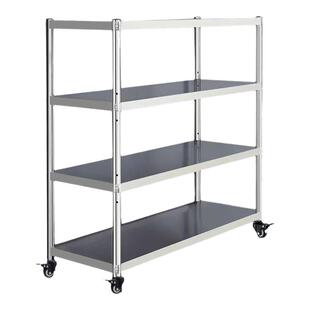 加厚带轮不锈钢厨房置物架四层微波炉烤箱锅碗收纳架可移动落地式