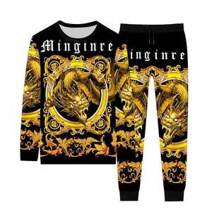 秋冬新款长袖社会青年装时尚潮流男装中国风龙套装精神小伙T恤男