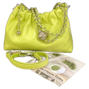 小众设计款牛皮云朵包小金球真皮链条包手提包红色婚包mini斜跨包