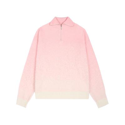 渐变色拉链翻领套头毛衣