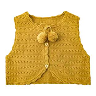 幼悠女童秋冬马甲镂空提花手工毛球宝宝纯色可爱外搭花边毛线背心