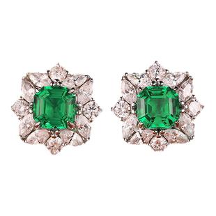 [SOOMI风雪]925银1克拉培育木佐色祖母绿宝石耳钉时尚围镶耳环