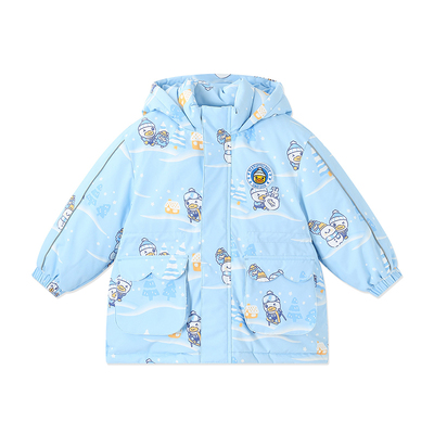 bduck小黄鸭童装儿童羽绒服男童中长款外套小童宝宝连帽加厚冬装