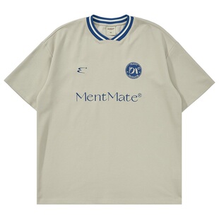 Mentmate 25SS 日系街头学院复古风V领短袖男 运动休闲百搭T恤 夏