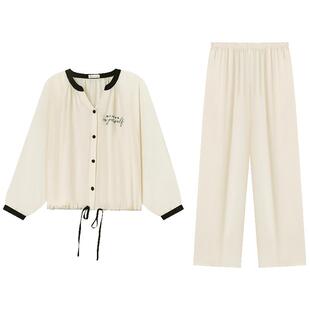 妮狄娅2024情侣睡衣女春秋冰丝长袖男简约开衫轻奢时尚家居服套装