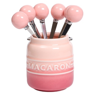 鹿谷川水果叉子套装304不锈钢高颜值水果签甜品叉渐变色的收纳罐