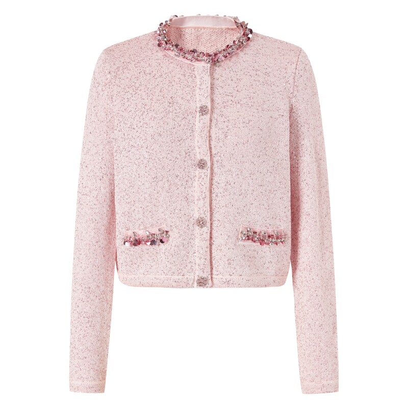 商场同款 摩萨克秋珠片纱珠钻短款毛针织开衫上衣外套女