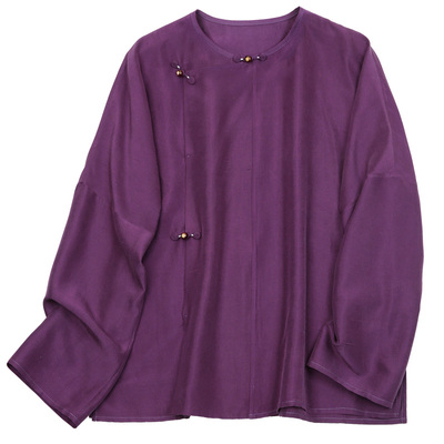 菲伊唐真丝双宫斜襟圆领盘扣上衣