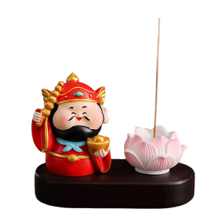 财神爷香插摆件茶座香炉香托装饰品吉祥物中式檀香香薰禅意工艺品