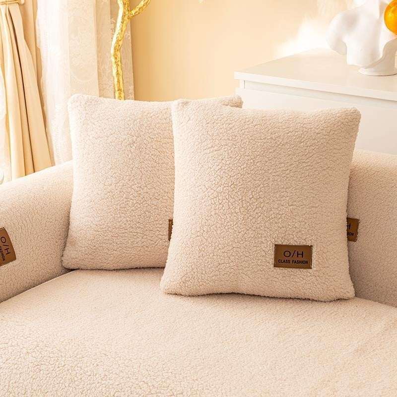 冬季羊羔绒沙发垫加厚毛绒坐简约北欧防滑风北欧垫子罩皮沙发套