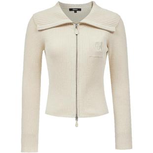 ONLY2025秋冬新款大翻领绒感柔软修身双向拉链长袖开衫针织衫女