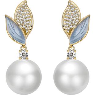 JAY蓝白耳环轻奢高级感耳钉珍珠耳饰女耳夹无耳洞耳坠生日礼物