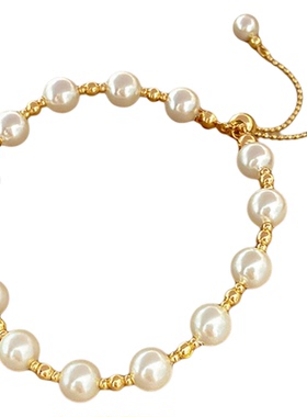 小众简约时尚轻奢珍珠手链可抽拉