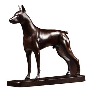 黑檀木雕摆件杜宾犬摆件办公家居实木雕狗摆件玄关客厅家居装饰品