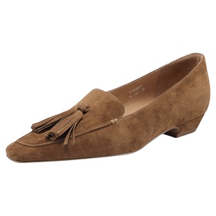 色非流苏绒面单鞋女2026新款春季复古一脚蹬乐福鞋气质方头小皮鞋