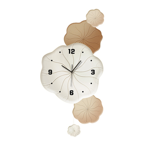 现代简约客厅挂钟格栅装饰挂件2026新款荷叶钟表挂墙创意摇摆时钟