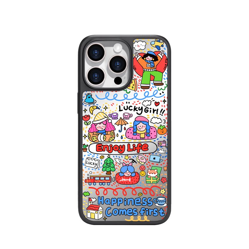 benefit彩色涂鸦好运女孩17适用于iphone16promax苹果15PRO镜面磁吸手机壳13新款14小米15PRO防摔三星S25