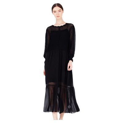 readme复古真丝拼接连衣裙