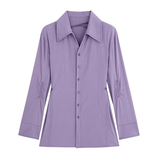 鹭青原创【敛韵】法式衬衫女秋季设计感小众抽褶袖气质防晒衬衣一