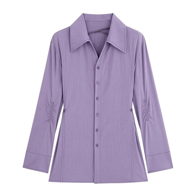 鹭青原创【敛韵】法式衬衫女秋季设计感小众抽褶袖气质防晒衬衣一