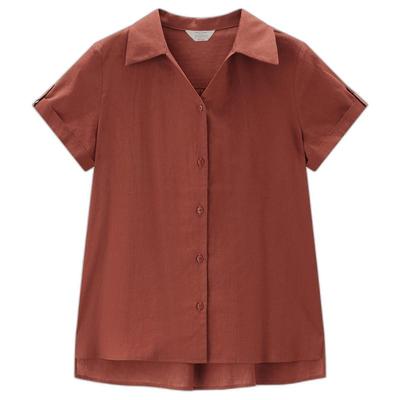 Giordano宽松短袖棉麻翻领衬衫