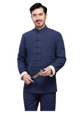 唐装棉麻春秋款冬季居士服青年