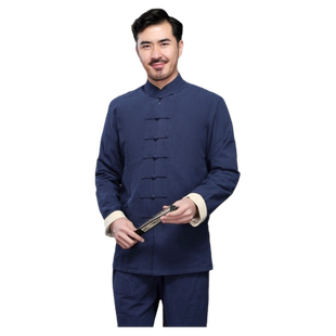 中国风唐装男装长袖棉麻春秋款冬季上衣外套中老年汉服居士服青年