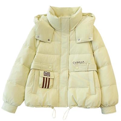 糖果绿色连帽短款羽绒服女面包服