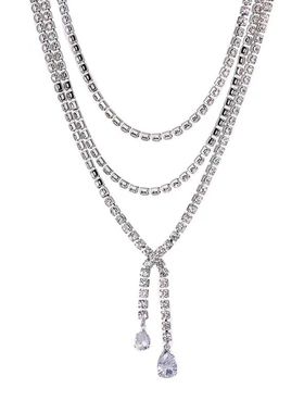 锆石钛钢多层女水滴项链流苏