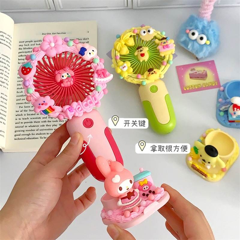 15DIY奶油胶手持底座风扇夏季台式便携式礼物卡通自制玩具手工风