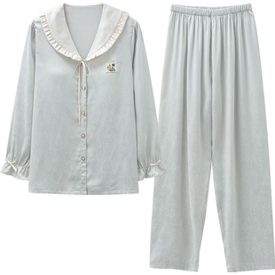 马克公主带胸垫睡衣女春夏新款冰丝长袖甜美高级感夏天女士家居服