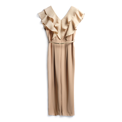 双层荷叶边高腰直筒显瘦连体裤